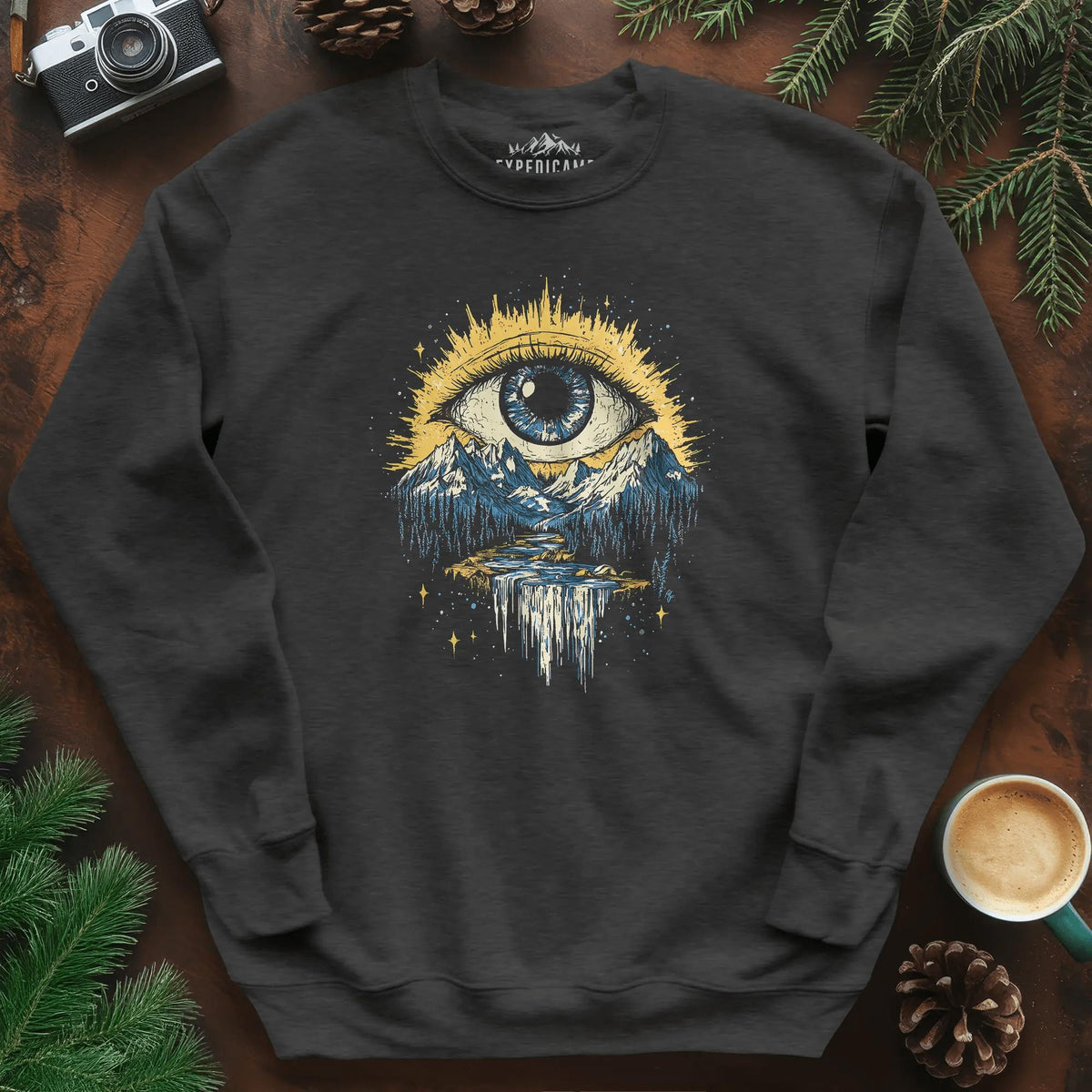 Eye of the Wilderness Sweatshirt – Dark Heather – Outdoor apparel for travel, hiking, camping, and nature lovers – ExpediCamp