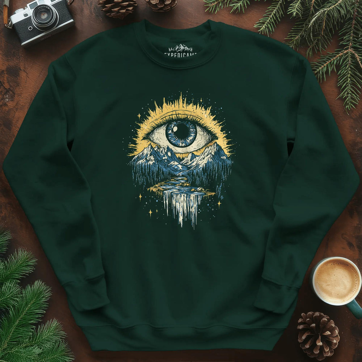 Eye of the Wilderness Sweatshirt – Forest Green – Outdoor apparel for travel, hiking, camping, and nature lovers – ExpediCamp