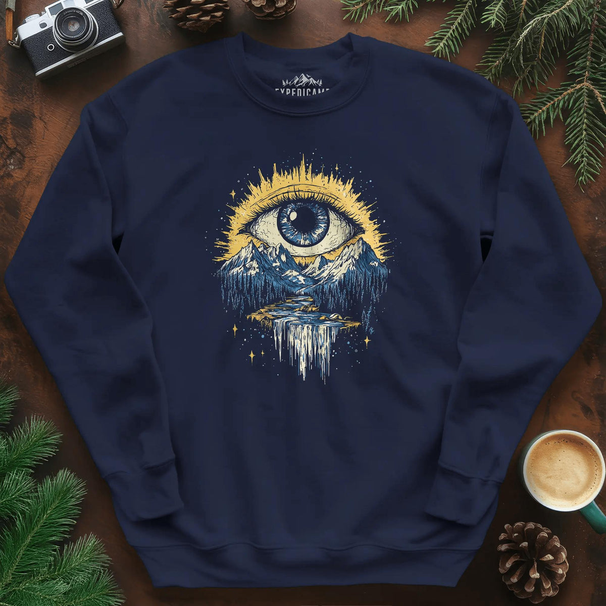 Eye of the Wilderness Sweatshirt – Navy – Outdoor apparel for travel, hiking, camping, and nature lovers – ExpediCamp