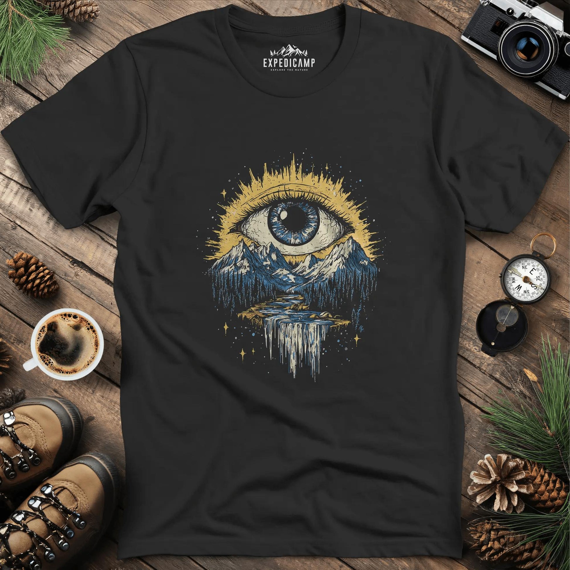 Eye of the Wilderness T-Shirt – Black – Outdoor apparel for travel, hiking, camping, and nature lovers – ExpediCamp