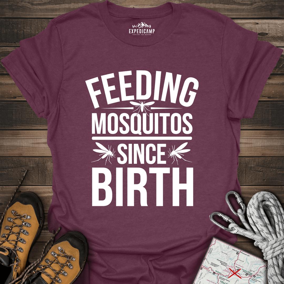 Feeding Mosquitos Since Birth T-Shirt – Heather Maroon – Outdoor apparel for travel, hiking, camping, and nature lovers – ExpediCamp