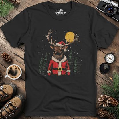 Festive Reindeer T-Shirt – Black – Outdoor apparel for travel, hiking, camping, and nature lovers – ExpediCamp