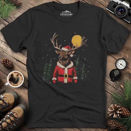 Festive Reindeer T-Shirt – Black – Outdoor apparel for travel, hiking, camping, and nature lovers – ExpediCamp