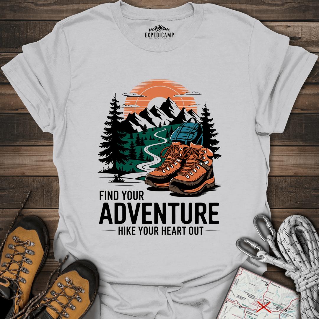 Find Your Adventure Hike Your Heart Out T-Shirt – Ice Grey – Outdoor apparel for travel, hiking, camping, and nature lovers – ExpediCamp
