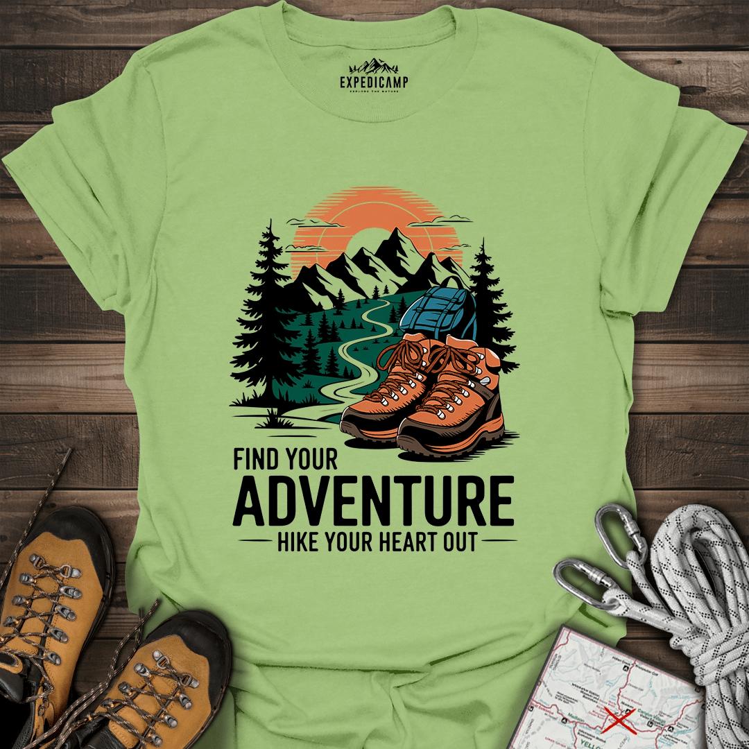 Find Your Adventure Hike Your Heart Out T-Shirt – Kiwi – Outdoor apparel for travel, hiking, camping, and nature lovers – ExpediCamp