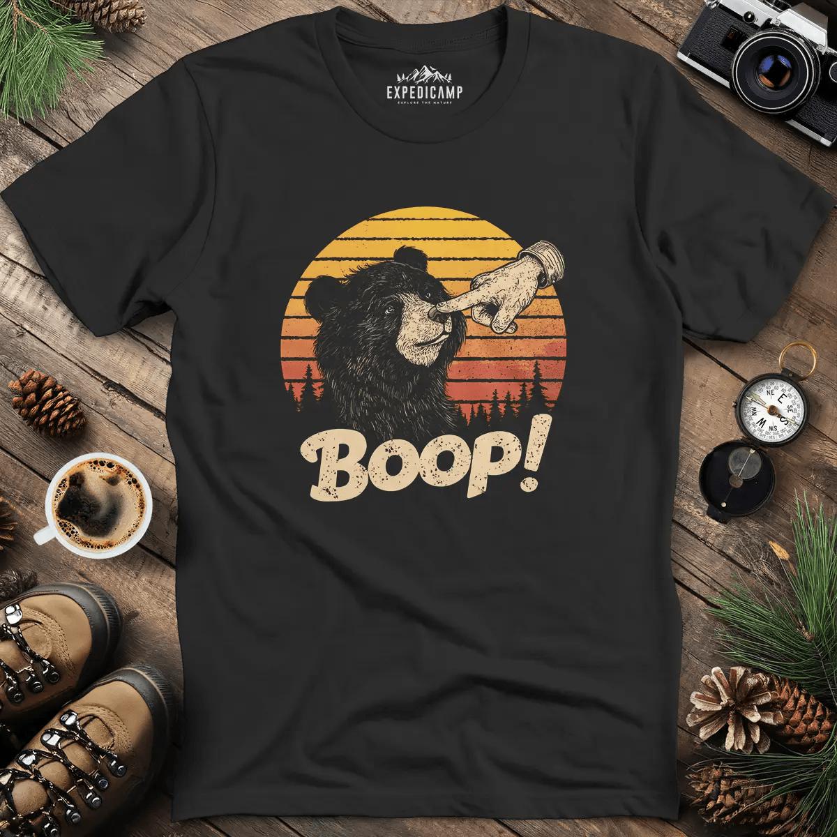Finger Boop Bear T-Shirt – Black – Outdoor apparel for travel, hiking, camping, and nature lovers – ExpediCamp