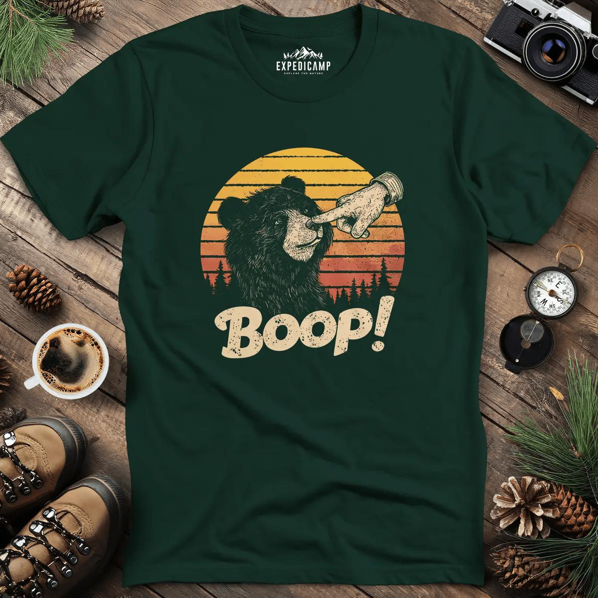 Finger Boop Bear T-Shirt – Forest Green – Outdoor apparel for travel, hiking, camping, and nature lovers – ExpediCamp