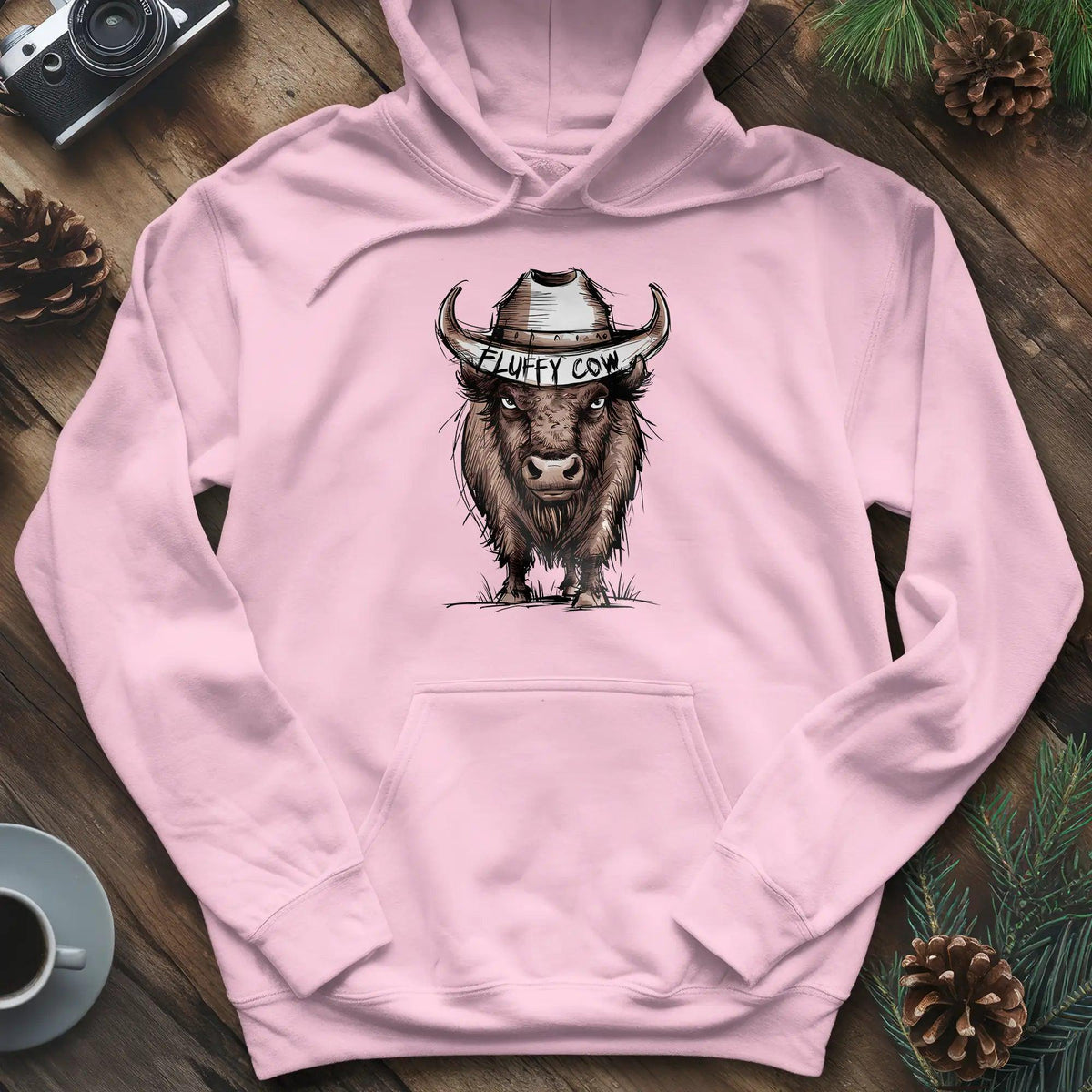 Fluffy Cow Hoodie – Light Pink – Outdoor apparel for travel, hiking, camping, and nature lovers – ExpediCamp