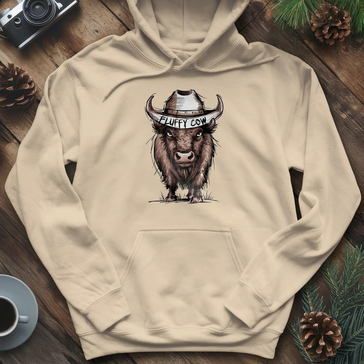 Fluffy Cow Hoodie – Sand – Outdoor apparel for travel, hiking, camping, and nature lovers – ExpediCamp