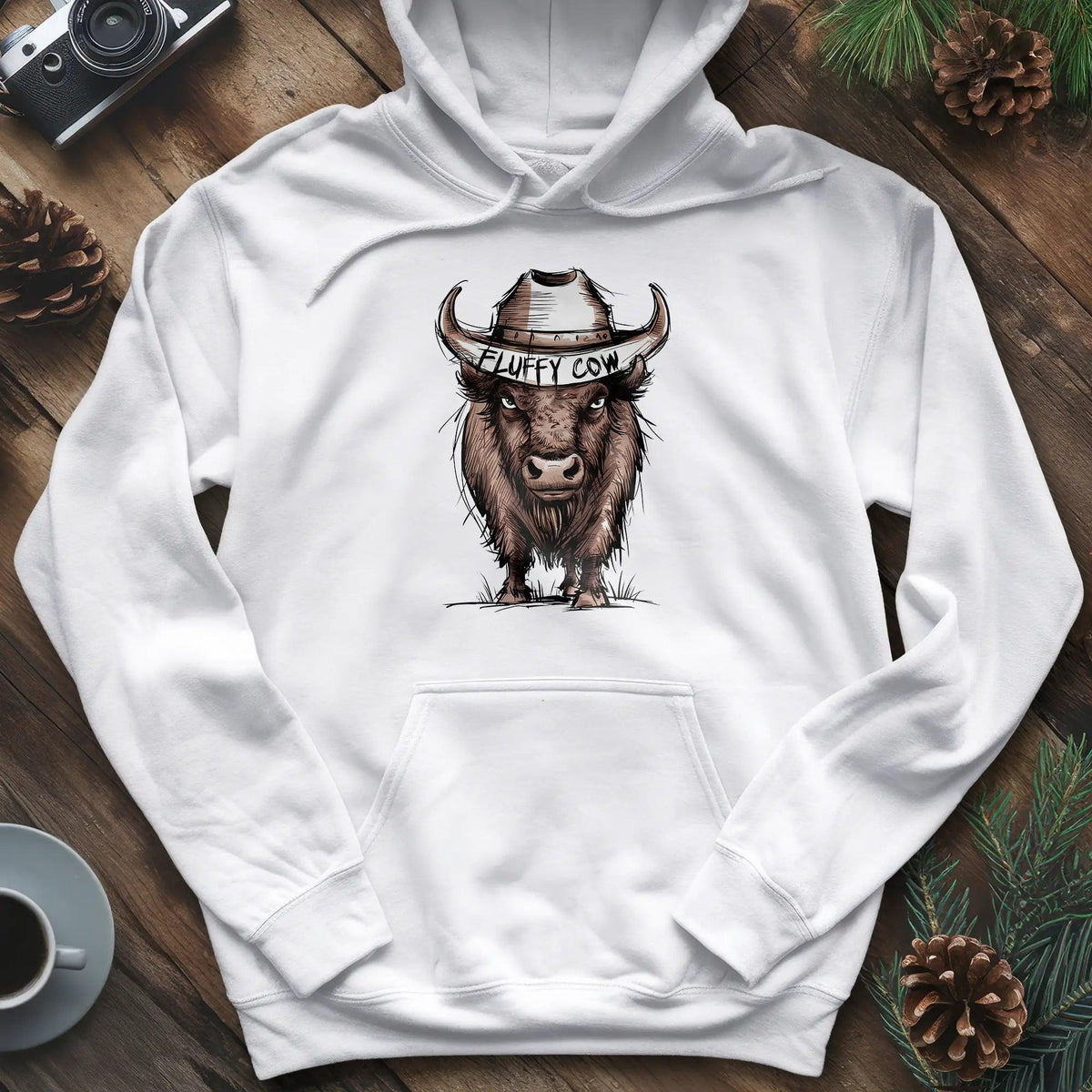 Fluffy Cow Hoodie – White – Outdoor apparel for travel, hiking, camping, and nature lovers – ExpediCamp