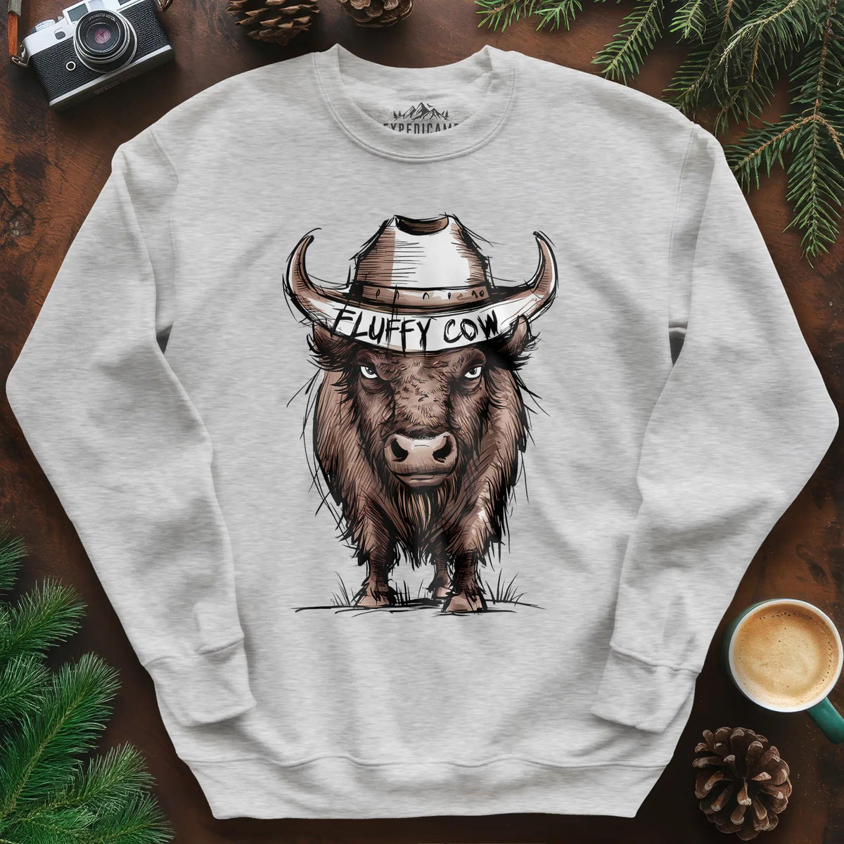 Fluffy Cow Sweatshirt – Ash – Outdoor apparel for travel, hiking, camping, and nature lovers – ExpediCamp