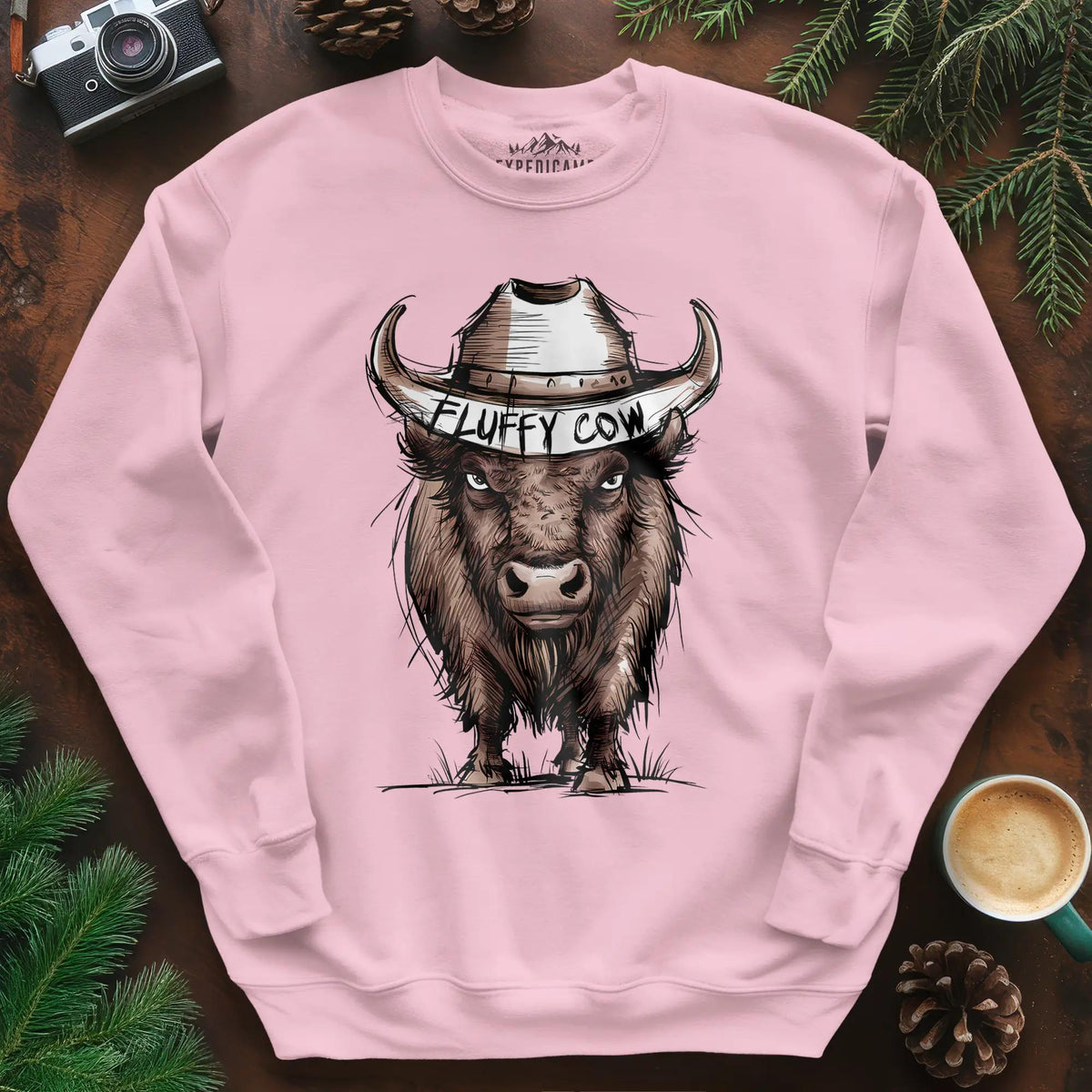Fluffy Cow Sweatshirt – Light Pink – Outdoor apparel for travel, hiking, camping, and nature lovers – ExpediCamp