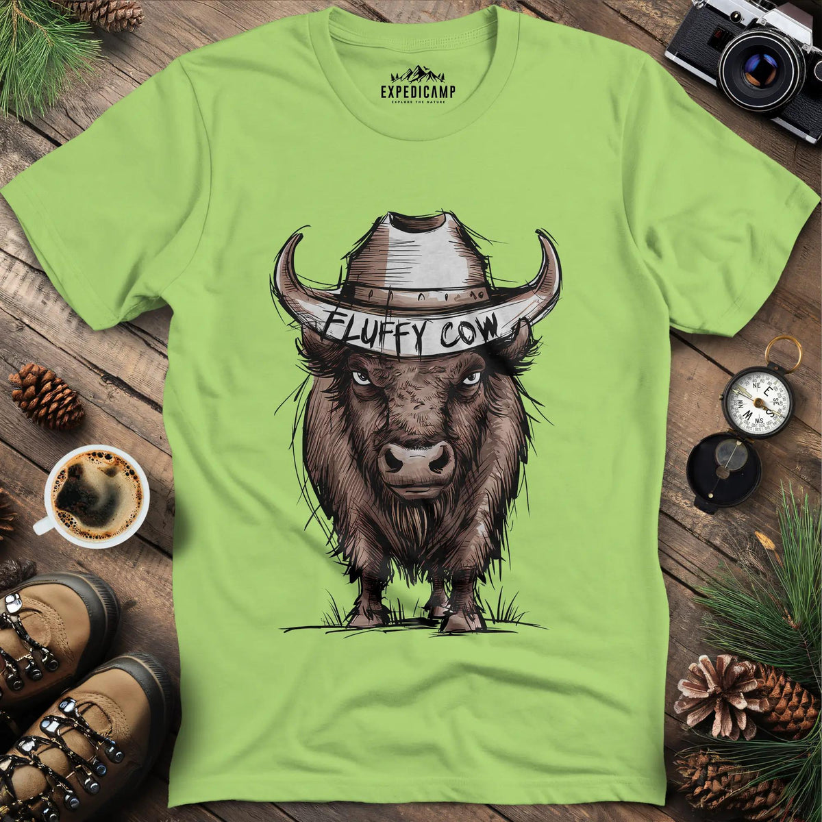 Fluffy Cow T-Shirt – Kiwi – Outdoor apparel for travel, hiking, camping, and nature lovers – ExpediCamp