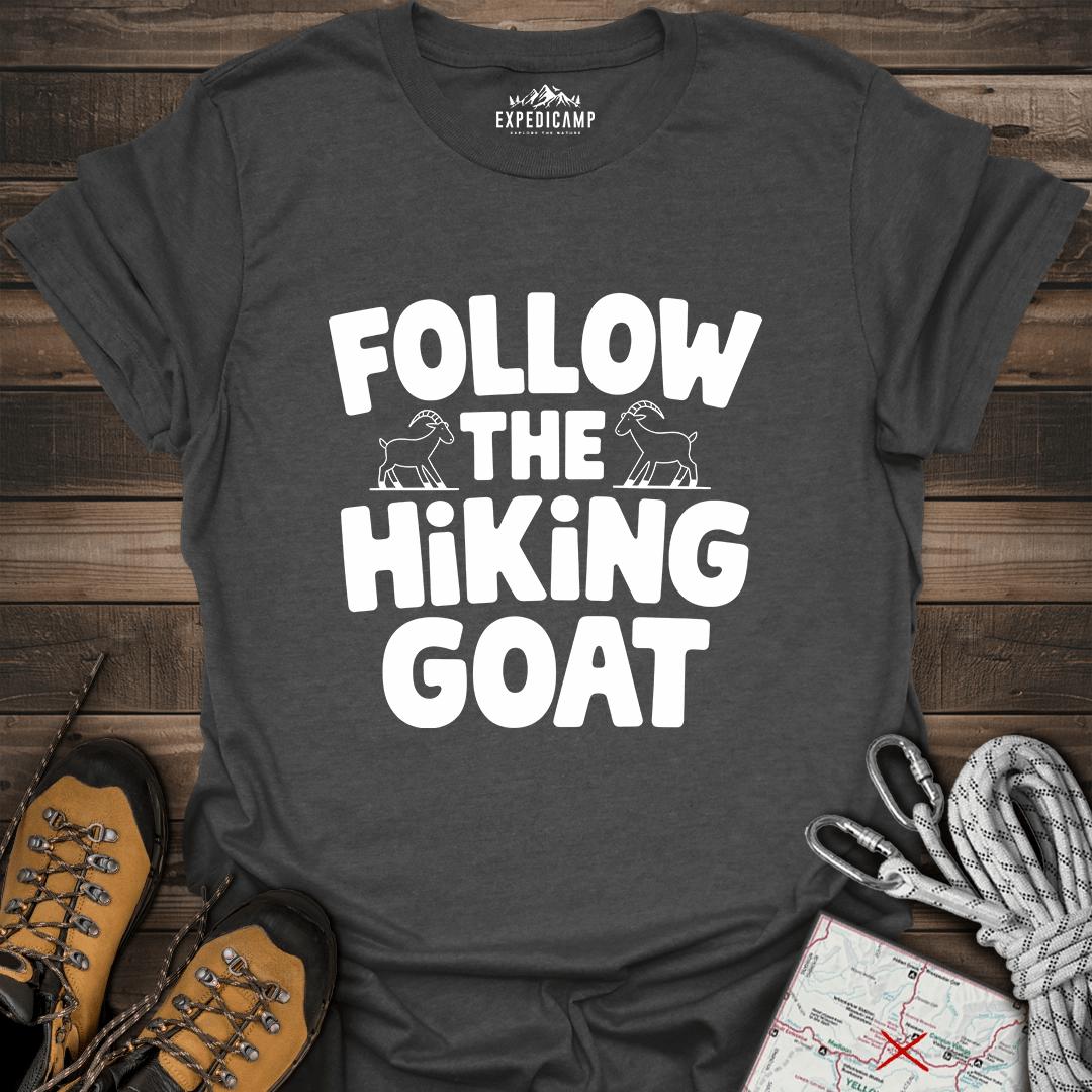 Follow The Hiking Goat T-Shirt – Dark Heather – Outdoor apparel for travel, hiking, camping, and nature lovers – ExpediCamp