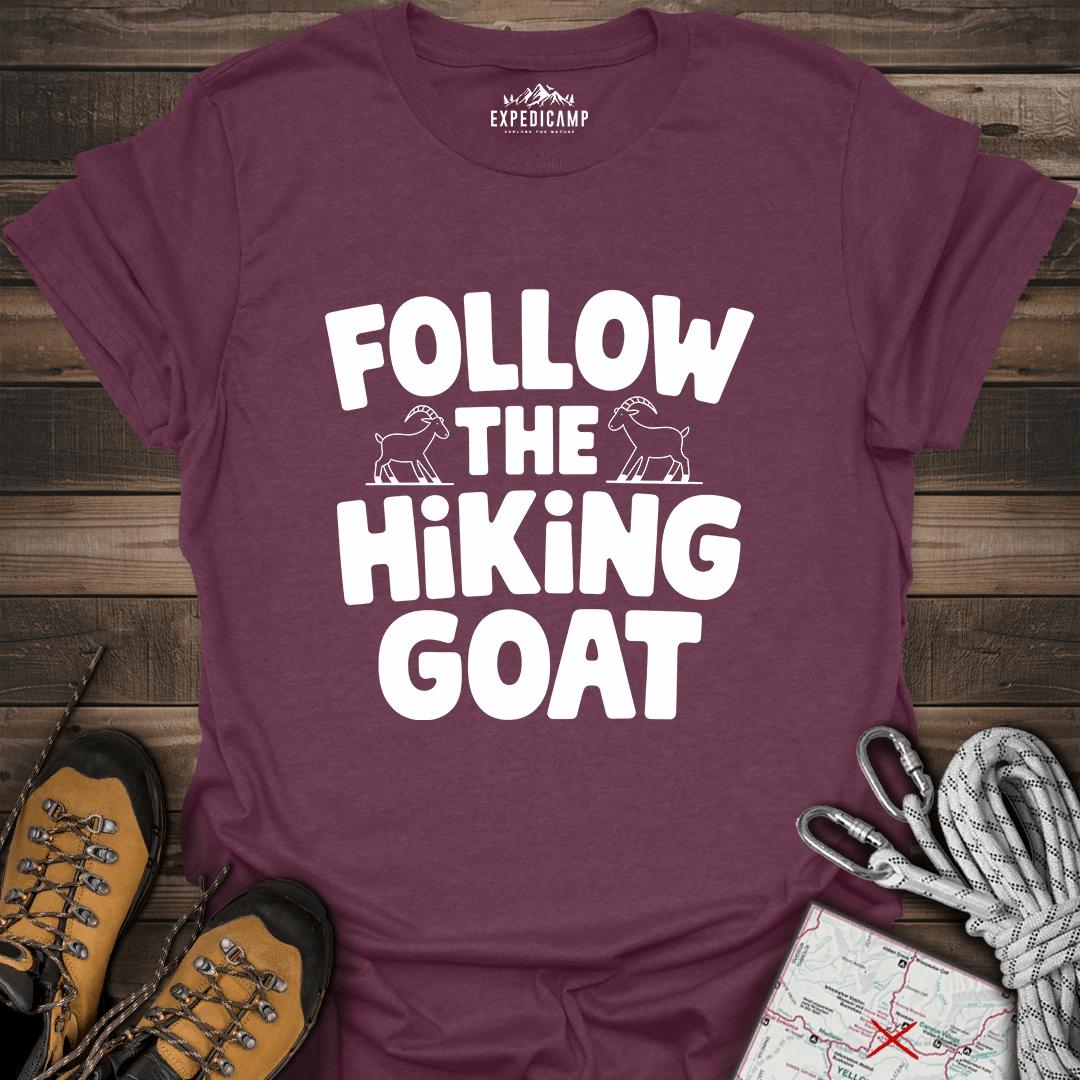 Follow The Hiking Goat T-Shirt – Heather Maroon – Outdoor apparel for travel, hiking, camping, and nature lovers – ExpediCamp