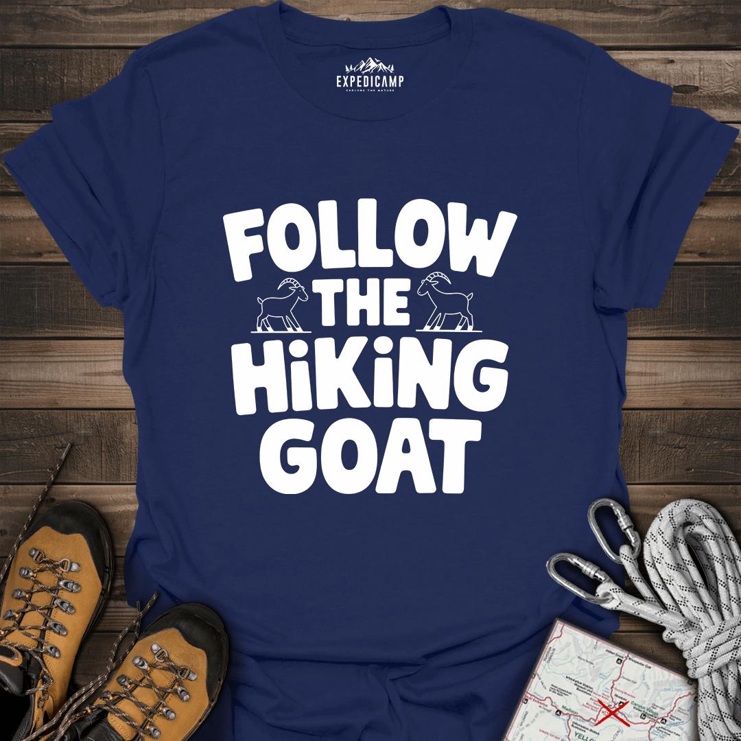 Follow The Hiking Goat T-Shirt – Navy – Outdoor apparel for travel, hiking, camping, and nature lovers – ExpediCamp