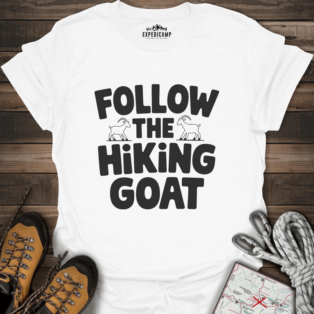 Follow The Hiking Goat T-Shirt – White – Outdoor apparel for travel, hiking, camping, and nature lovers – ExpediCamp