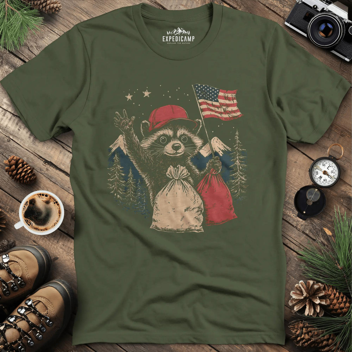 Forest Patriot Fred T-Shirt - Honoring Our Wildlife Heroes – Military Green – Outdoor apparel for travel, hiking, camping, and nature lovers – ExpediCamp
