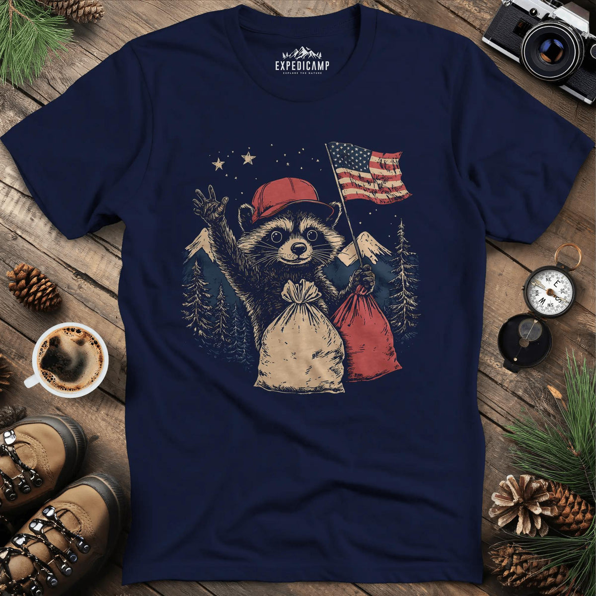 Forest Patriot Fred T-Shirt - Honoring Our Wildlife Heroes – Navy – Outdoor apparel for travel, hiking, camping, and nature lovers – ExpediCamp