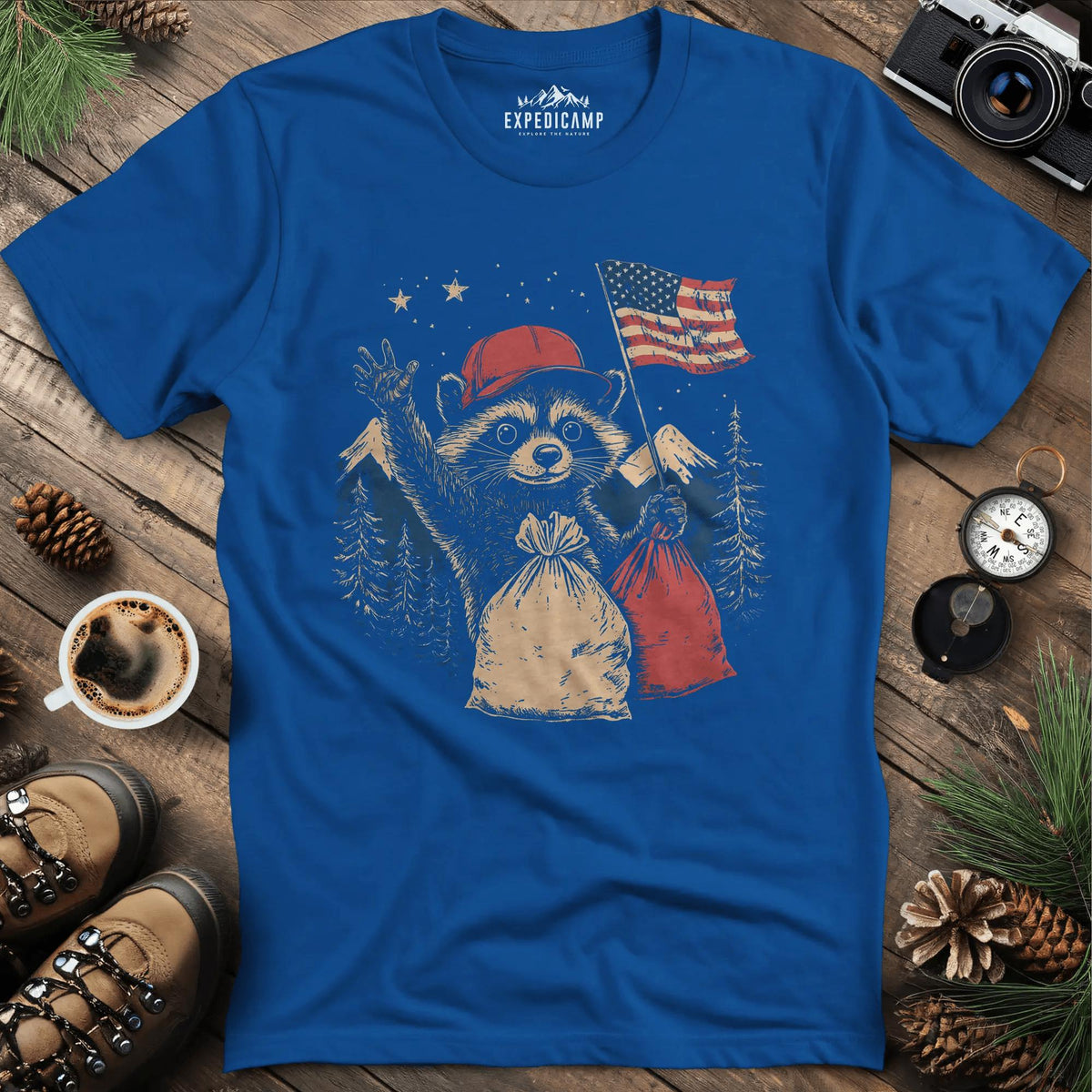 Forest Patriot Fred T-Shirt - Honoring Our Wildlife Heroes – Royal – Outdoor apparel for travel, hiking, camping, and nature lovers – ExpediCamp