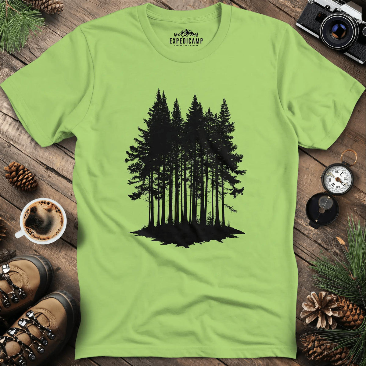 Forest Silhouette T-Shirt – Kiwi – Outdoor apparel for travel, hiking, camping, and nature lovers – ExpediCamp
