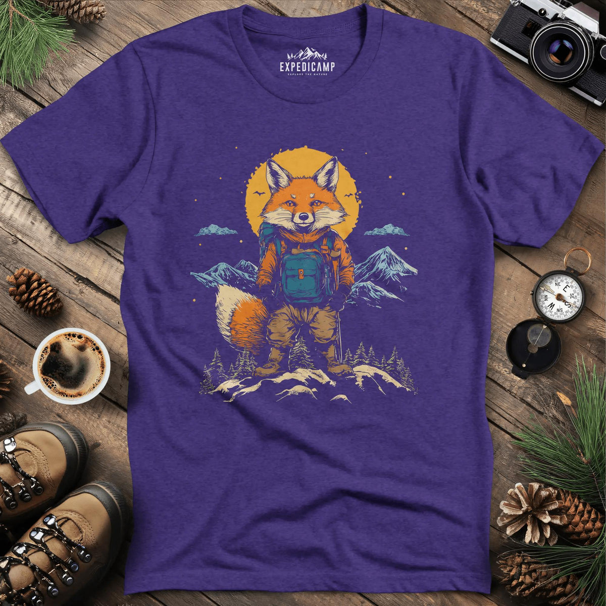 Fox Cub Hiker T-Shirt – Little Adventurer – Heather Purple – Outdoor apparel for travel, hiking, camping, and nature lovers – ExpediCamp