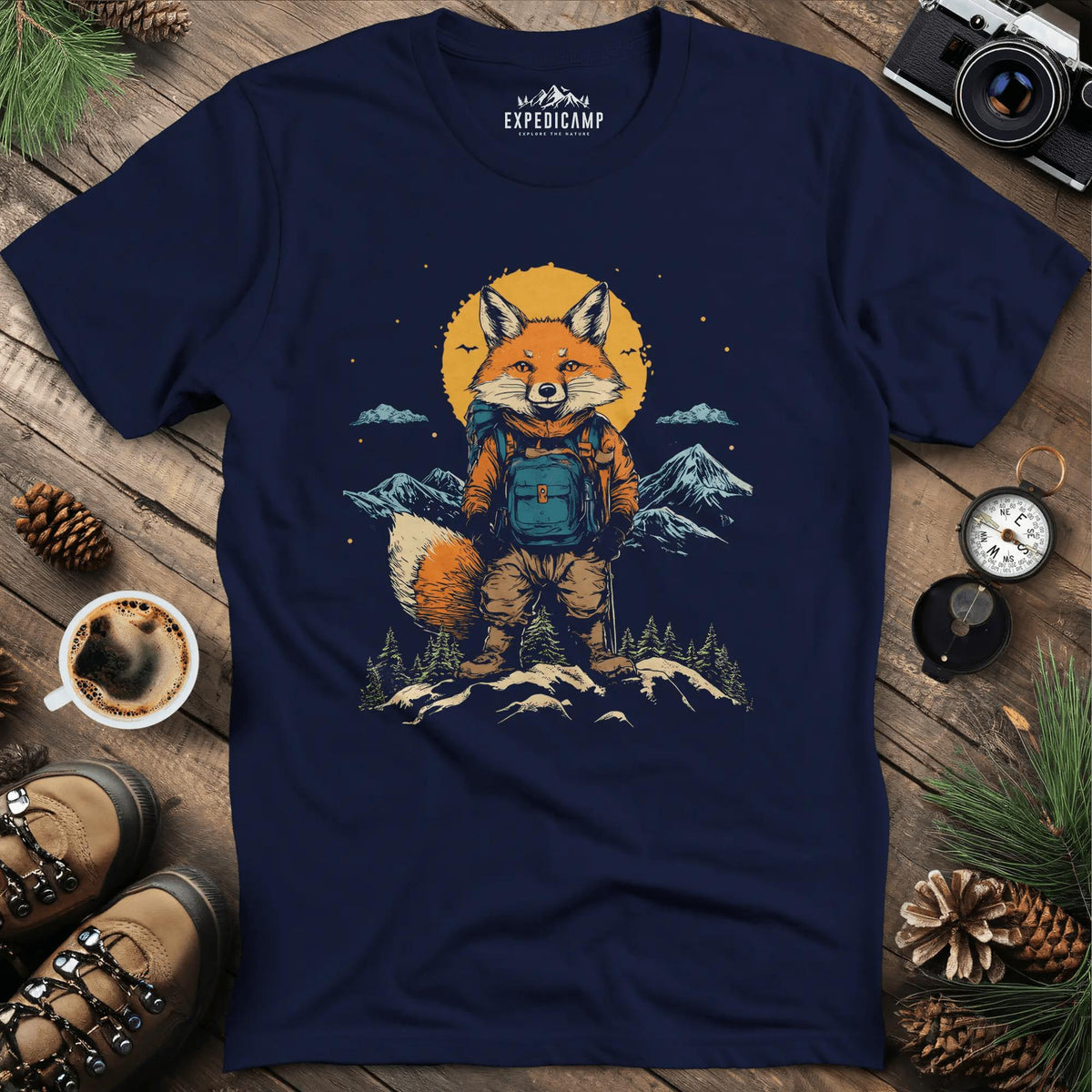Fox Cub Hiker T-Shirt – Little Adventurer – Navy – Outdoor apparel for travel, hiking, camping, and nature lovers – ExpediCamp