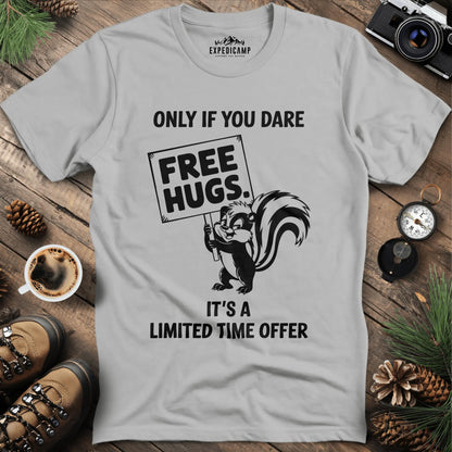 Free Hugs Skunk T-Shirt – Ice Grey – Outdoor apparel for travel, hiking, camping, and nature lovers – ExpediCamp