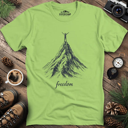 Freedom on the Mountain Peak T-Shirt – Kiwi – Outdoor apparel for travel, hiking, camping, and nature lovers – ExpediCamp