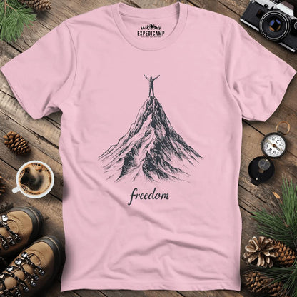 Freedom on the Mountain Peak T-Shirt – Light Pink – Outdoor apparel for travel, hiking, camping, and nature lovers – ExpediCamp