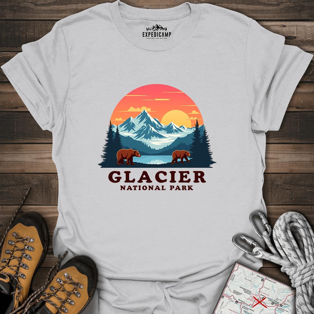 Glacier National Park Bears T-Shirt – Ice Grey – Outdoor apparel for travel, hiking, camping, and nature lovers – ExpediCamp