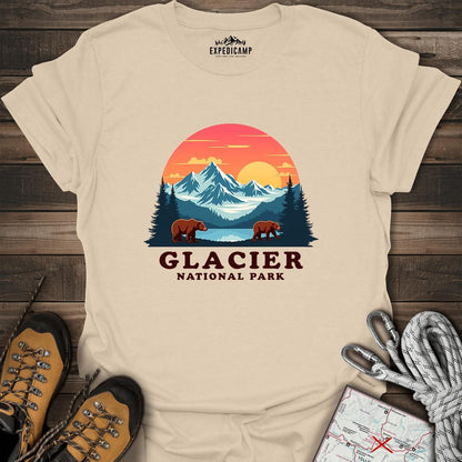 Glacier National Park Bears T-Shirt – Sand – Outdoor apparel for travel, hiking, camping, and nature lovers – ExpediCamp