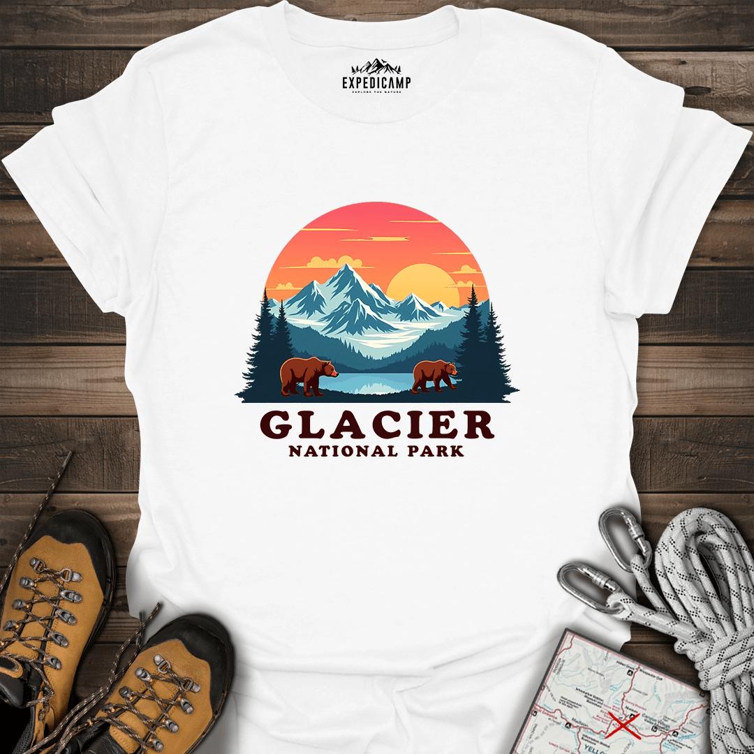 Glacier National Park Bears T-Shirt – White – Outdoor apparel for travel, hiking, camping, and nature lovers – ExpediCamp