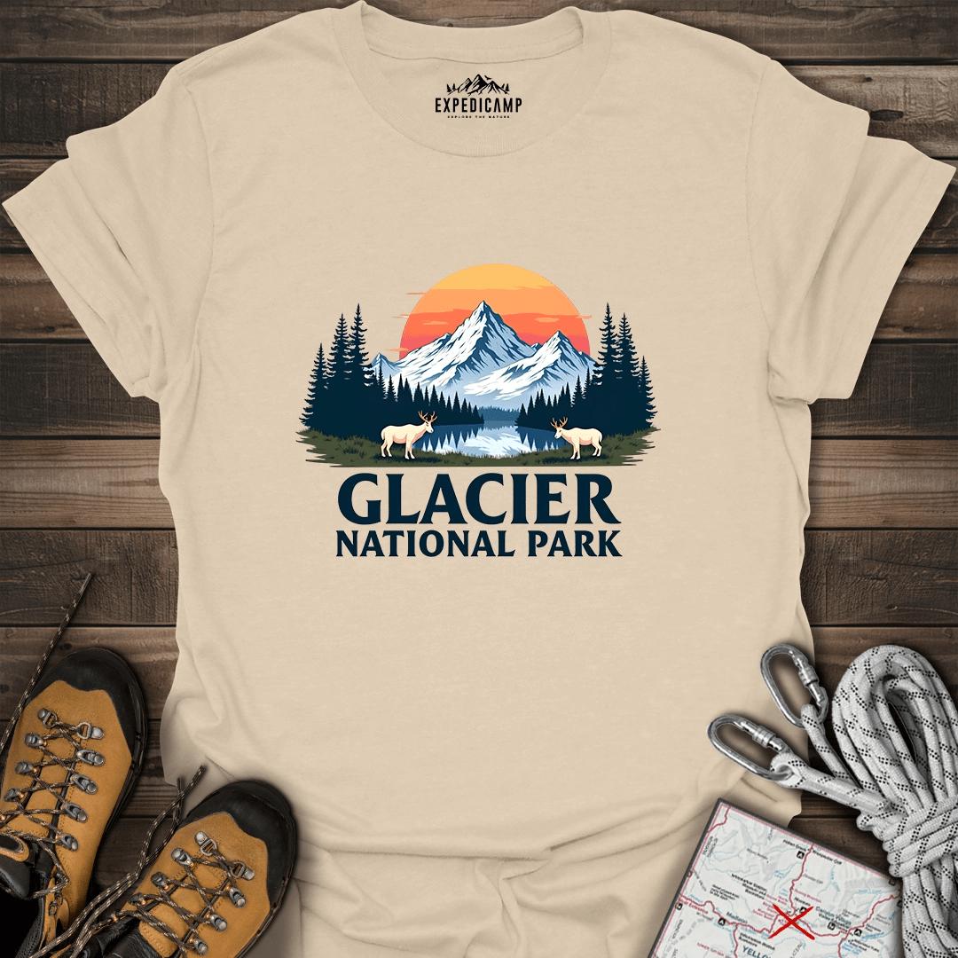 Glacier National Park T-Shirt – Sand – Outdoor apparel for travel, hiking, camping, and nature lovers – ExpediCamp