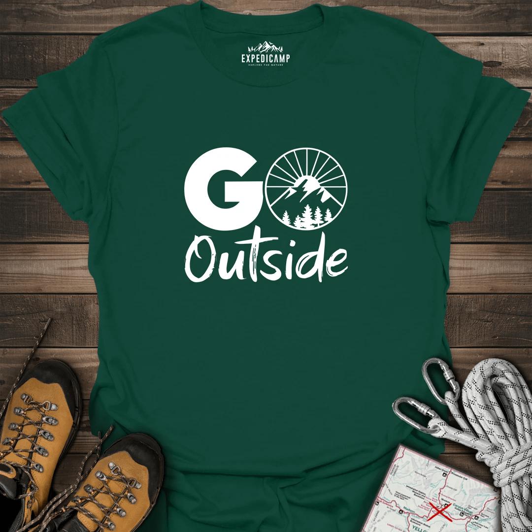 Go Outside T-Shirt – Forest Green – Outdoor apparel for travel, hiking, camping, and nature lovers – ExpediCamp