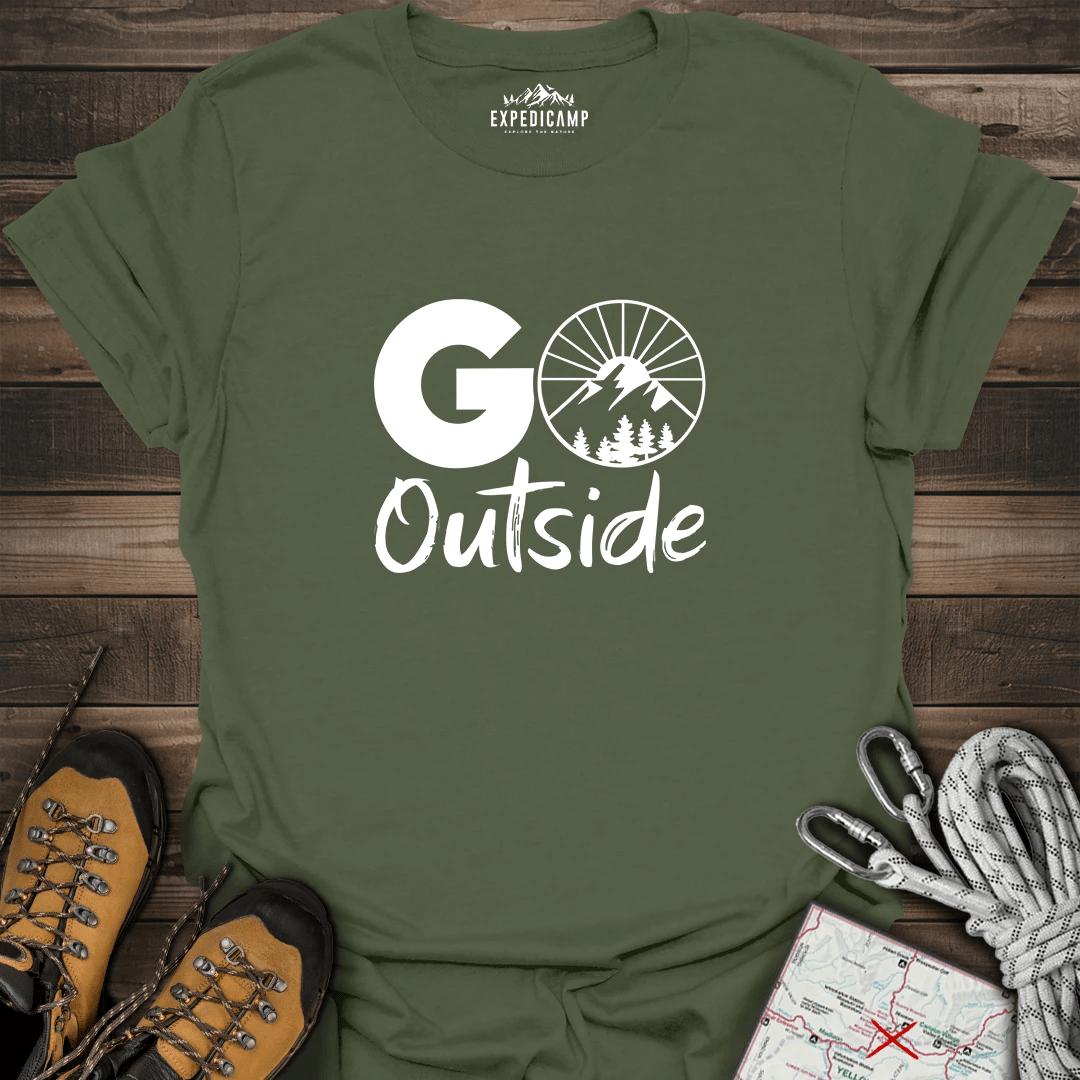 Go Outside T-Shirt – Military Green – Outdoor apparel for travel, hiking, camping, and nature lovers – ExpediCamp