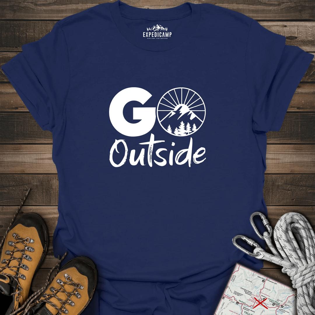 Go Outside T-Shirt – Navy – Outdoor apparel for travel, hiking, camping, and nature lovers – ExpediCamp