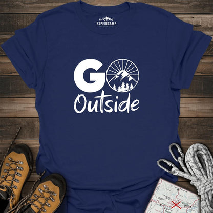 Go Outside T-Shirt – Navy – Outdoor apparel for travel, hiking, camping, and nature lovers – ExpediCamp