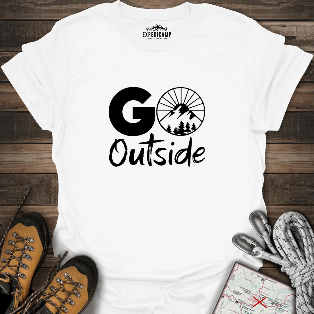 Go Outside T-Shirt – White – Outdoor apparel for travel, hiking, camping, and nature lovers – ExpediCamp