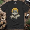 Golden Moon Wolf T-Shirt – Black – Outdoor apparel for travel, hiking, camping, and nature lovers – ExpediCamp