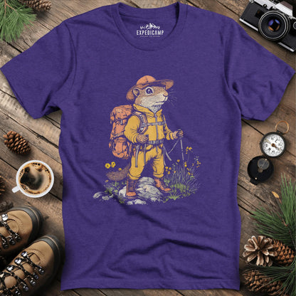 Ground Squirrel Hiker T-Shirt – Small But Mighty Adventurer – Heather Purple – Outdoor apparel for travel, hiking, camping, and nature lovers – ExpediCamp