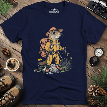 Ground Squirrel Hiker T-Shirt – Small But Mighty Adventurer – Navy – Outdoor apparel for travel, hiking, camping, and nature lovers – ExpediCamp