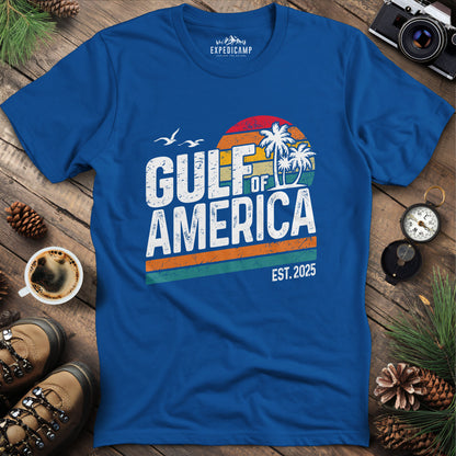 Gulf of America Retro Palm Trees T-Shirt – Royal – Outdoor apparel for travel, hiking, camping, and nature lovers – ExpediCamp