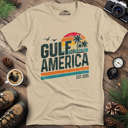 Gulf of America Retro Palm Trees T-Shirt – Sand – Outdoor apparel for travel, hiking, camping, and nature lovers – ExpediCamp