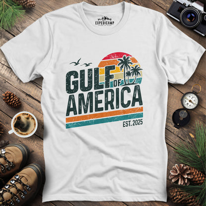 Gulf of America Retro Palm Trees T-Shirt – White – Outdoor apparel for travel, hiking, camping, and nature lovers – ExpediCamp