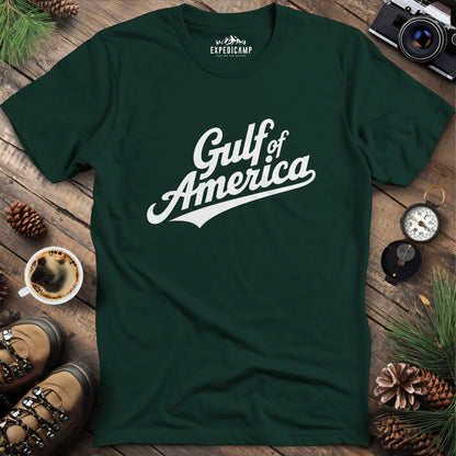 Gulf of America Vintage Script T-Shirt – Forest Green – Outdoor apparel for travel, hiking, camping, and nature lovers – ExpediCamp