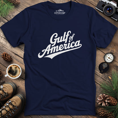 Gulf of America Vintage Script T-Shirt – Navy – Outdoor apparel for travel, hiking, camping, and nature lovers – ExpediCamp