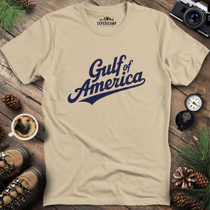Gulf of America Vintage Script T-Shirt – Sand – Outdoor apparel for travel, hiking, camping, and nature lovers – ExpediCamp