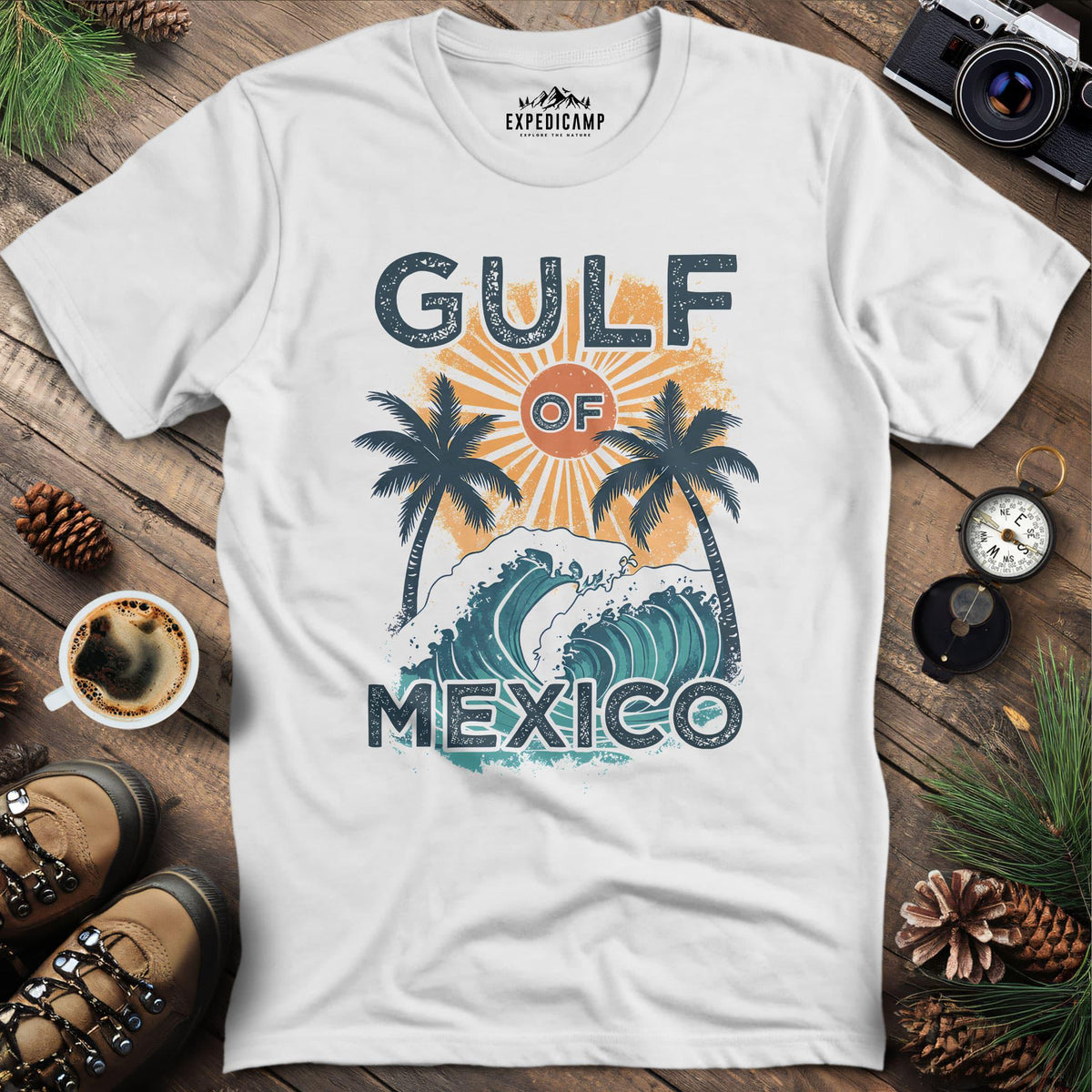 Gulf of Mexico T-Shirt – White – Outdoor apparel for travel, hiking, camping, and nature lovers – ExpediCamp