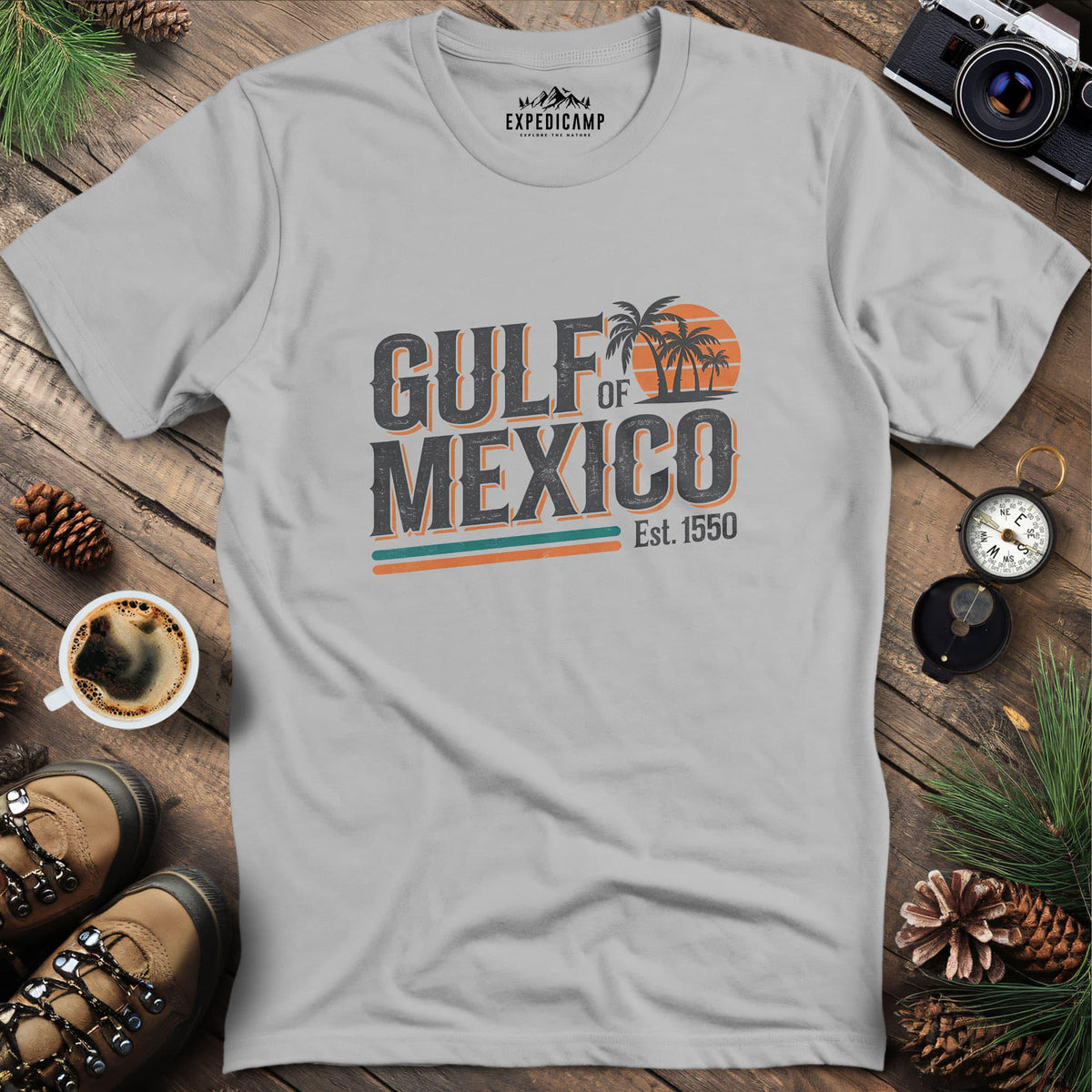 Gulf of Mexico Vintage T-Shirt – Ice Grey – Outdoor apparel for travel, hiking, camping, and nature lovers – ExpediCamp